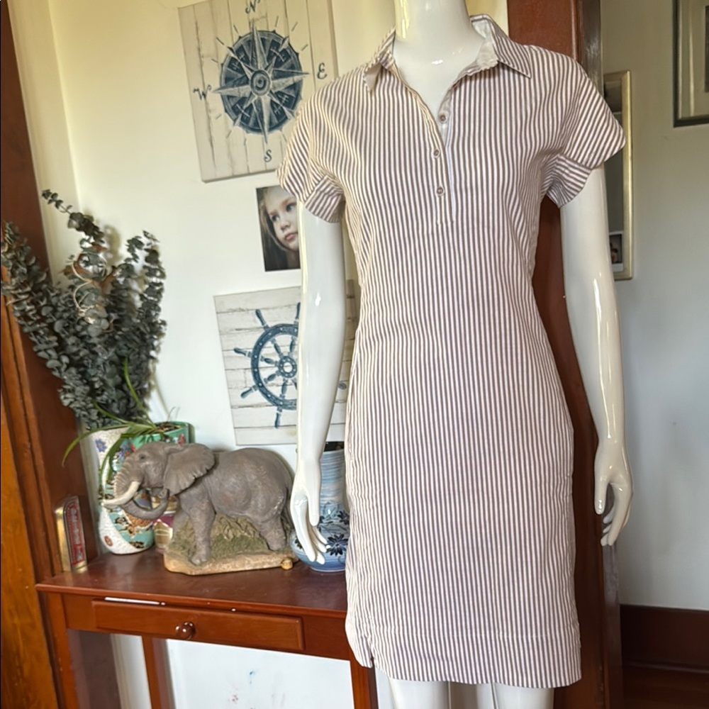 NWT Renuar size s,  nutmeg with pockets Striped Short Sleeve Dress cotton blend